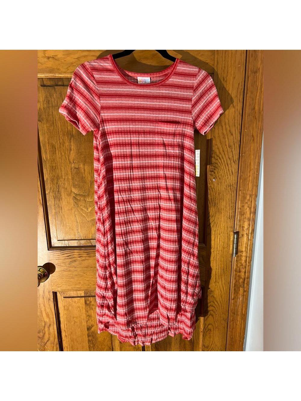 LuLaRoe Carly Dress Swing Red Stripe High Low Pocket T Shirt Flowy XXS NWT